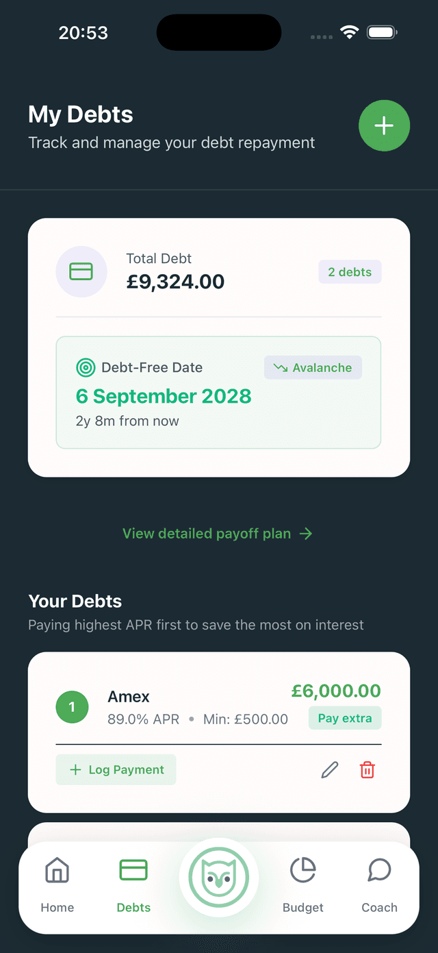 My Debts feature